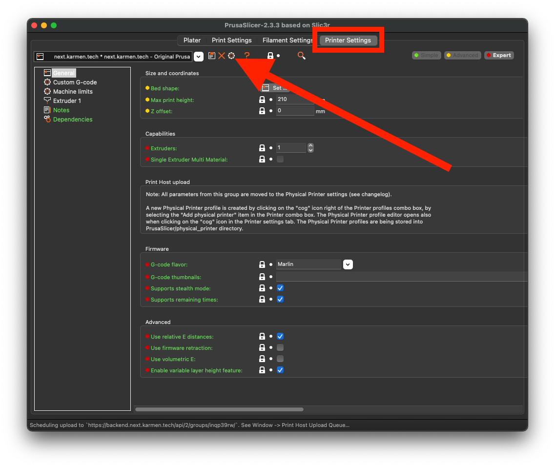 Prusaslicer Print Host Upload Settings 1